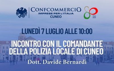 Incontro con il Comandante della Polizia Locale di Cuneo Dott. Davide Bernardi lunedì 7 luglio alle 10:00